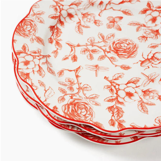Red&White Rose Garden Salad Plates