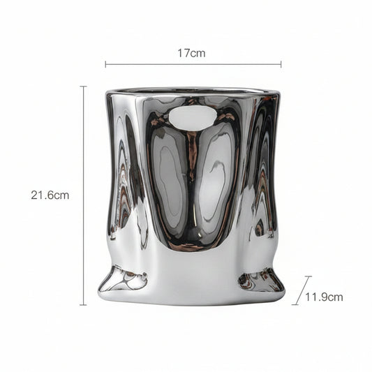 Chrome-Mirrored Crushed Vase
