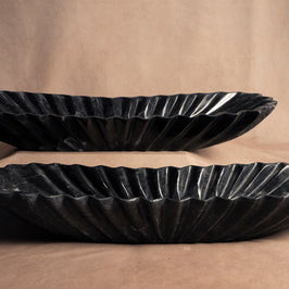 Heirloom Oblong Fluted Bowl - Jet Black Marble - Large - pair displayed together