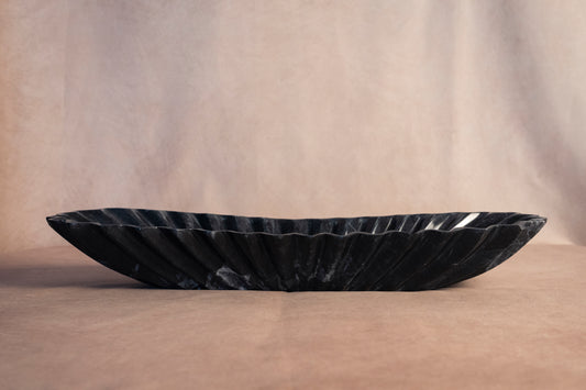 Oblong Fluted Bowl - Jet Black Marble