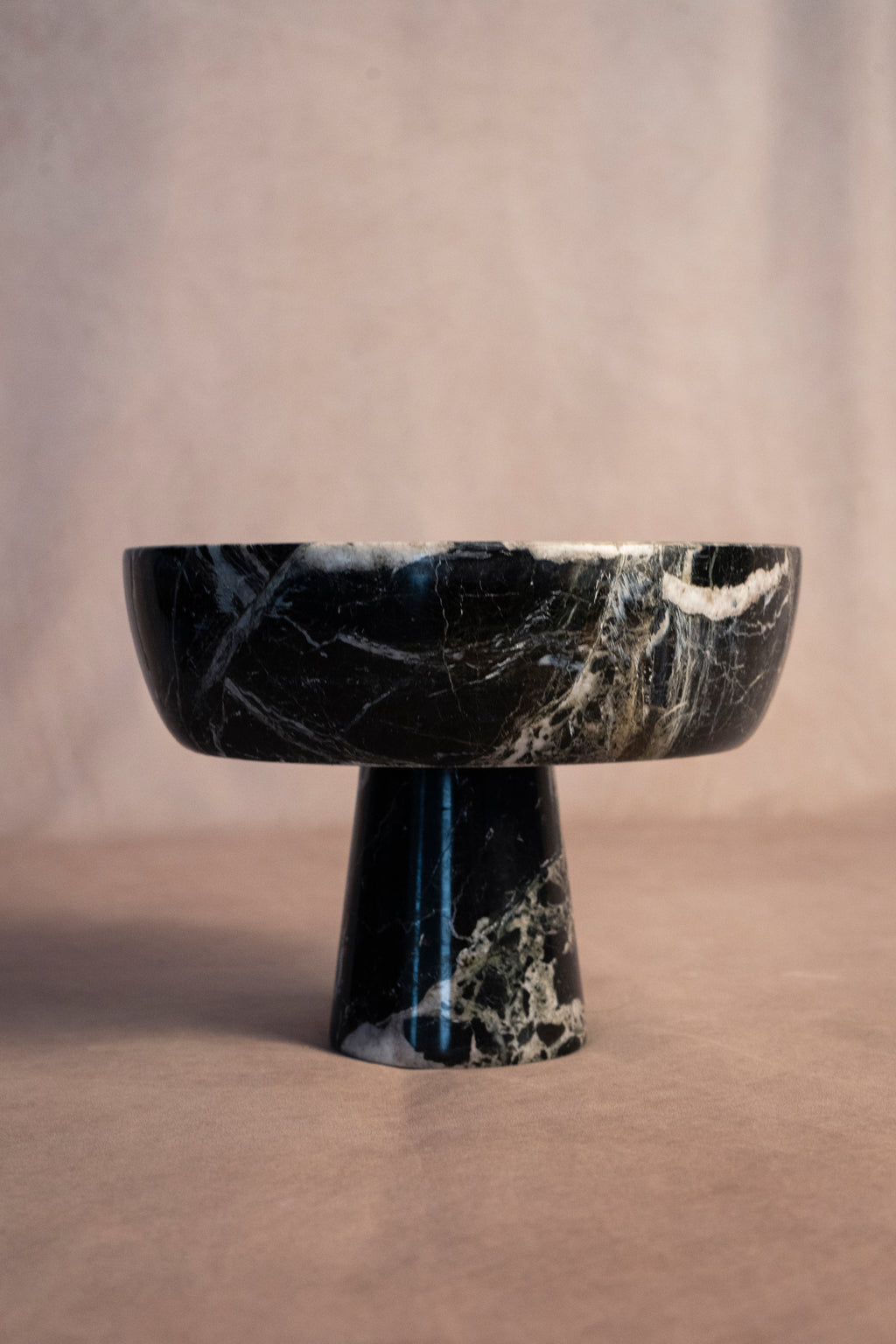Pedestal Bowl - Black Zebra Marble
