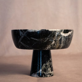 Heirloom Pedestal Bowl - Black Zebra Marble