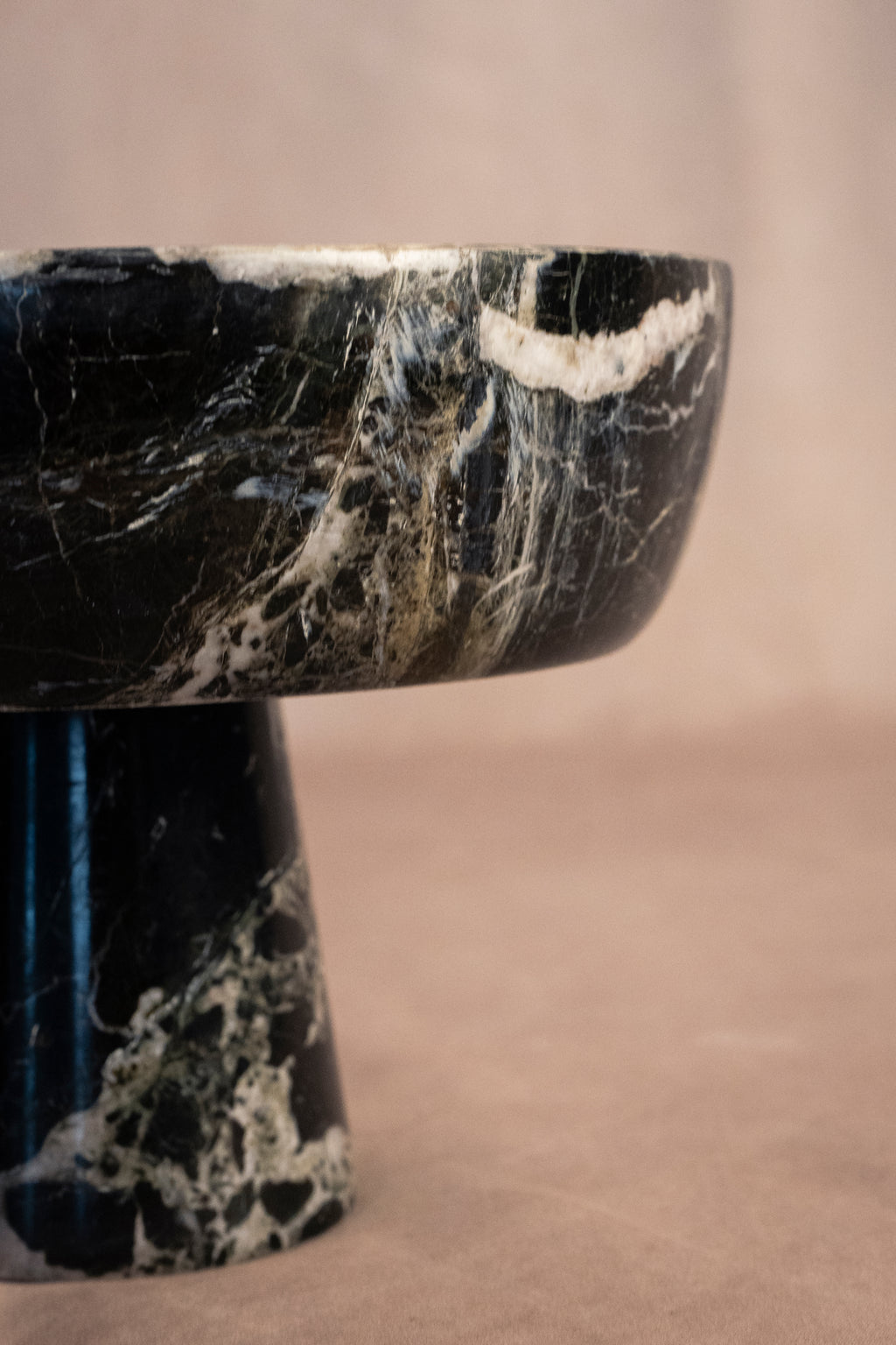 Pedestal Bowl - Black Zebra Marble