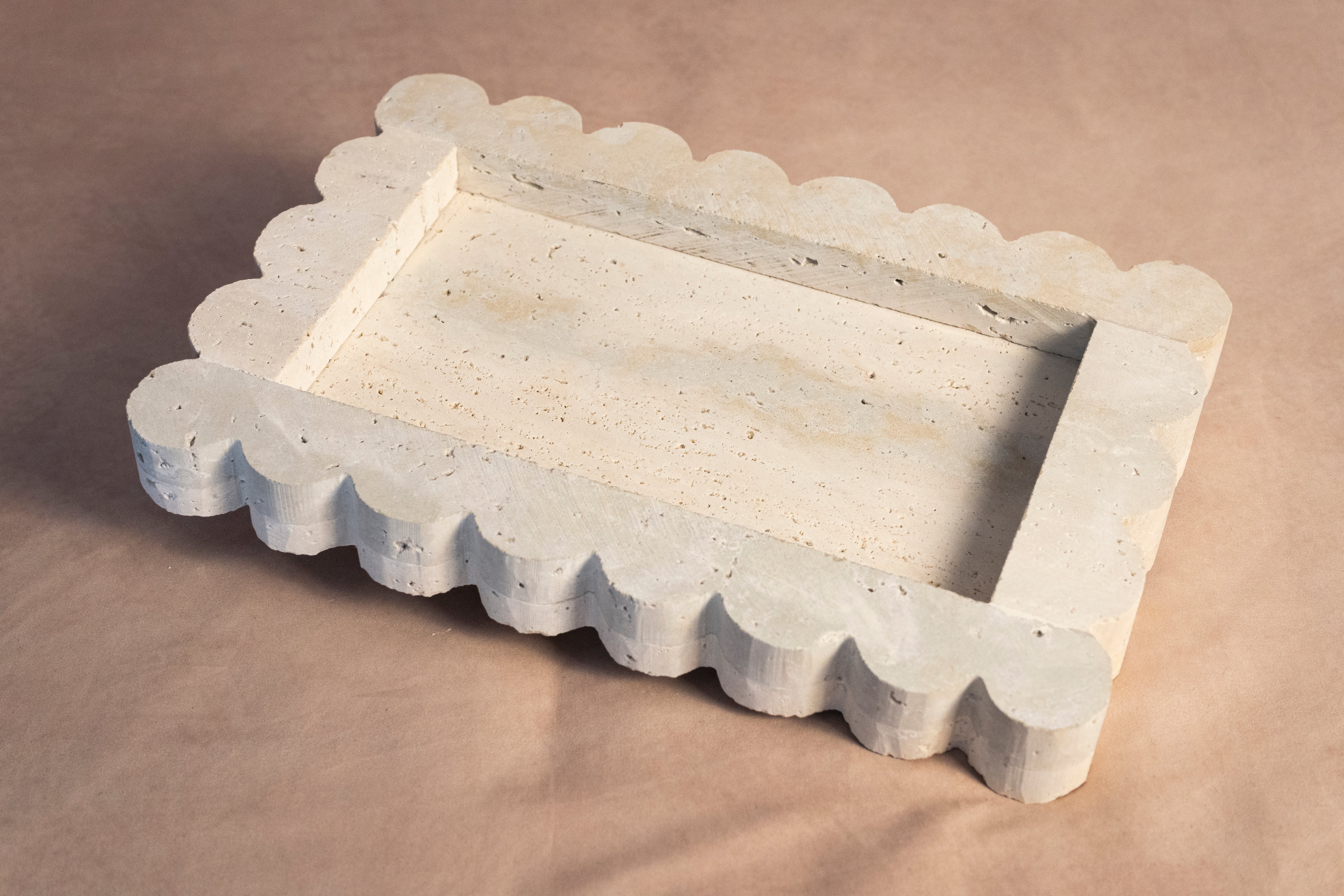 Signature Scalloped Rectangular Tray - Travertine