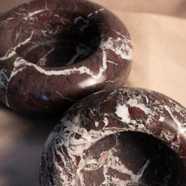 Bespoke Donut Bowl - Red Zebra - Marble - pair displayed together