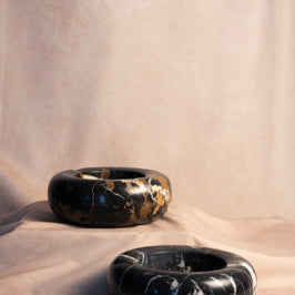 Bespoke Donut Bowl - Black & Gold Marble - pair displayed together