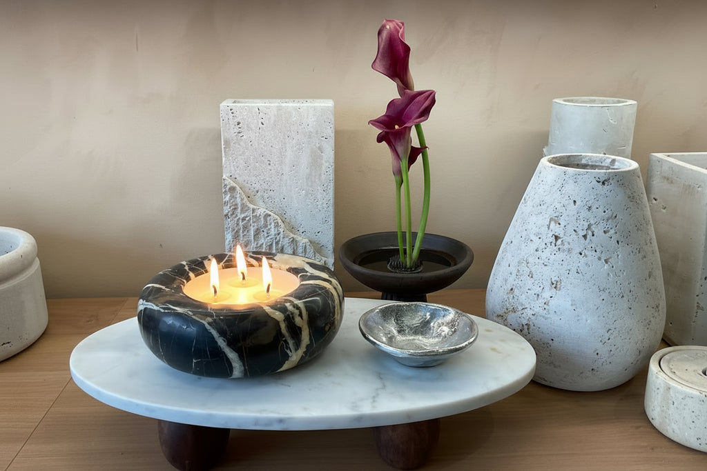 Bespoke Black and Gold Marble Donut Bowl Candle