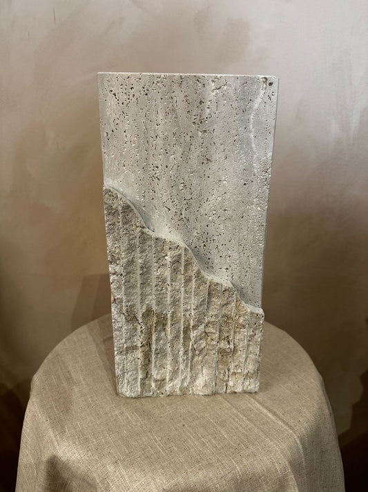 Raw Edge Vase  Square - Travertine