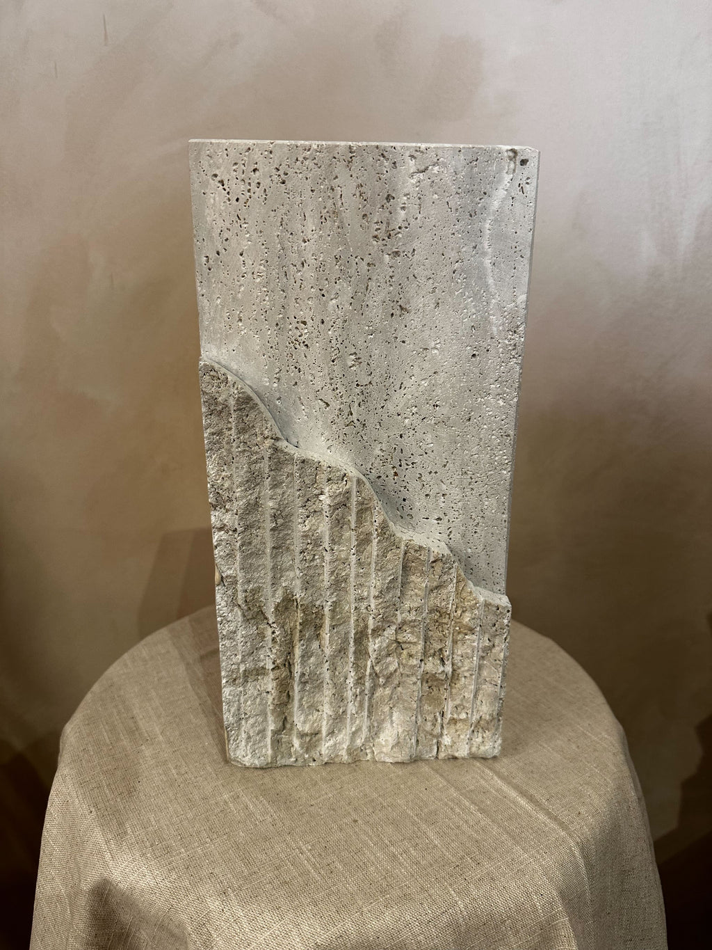 Raw Edge Vase  Square - Travertine