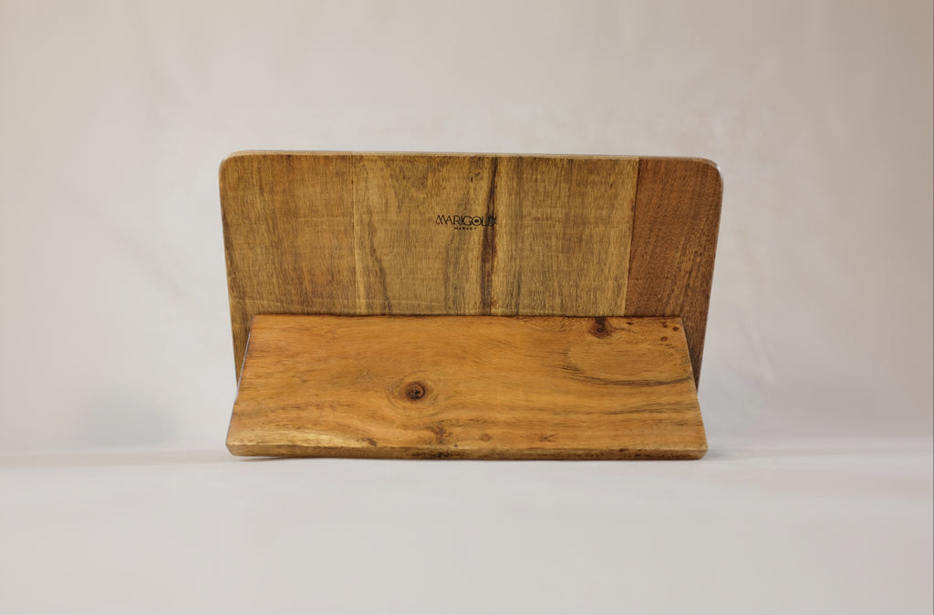 Mango Wood Scalloped Cookbook Stand - back view