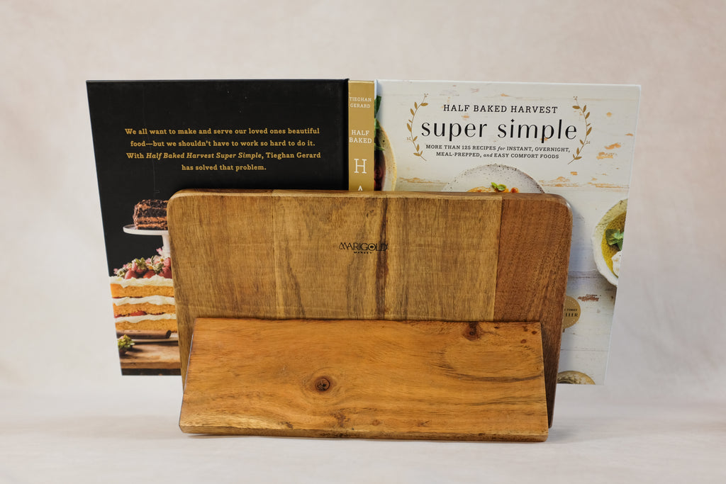Mango Wood Scalloped Cookbook Stand - back view