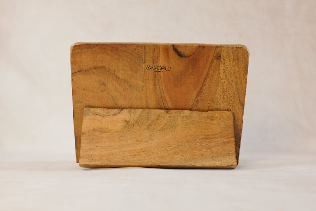 Mango Wood Scalloped Cookbook Stand - back view
