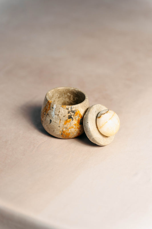 Marble & Onyx Salt Cellar - with lid open