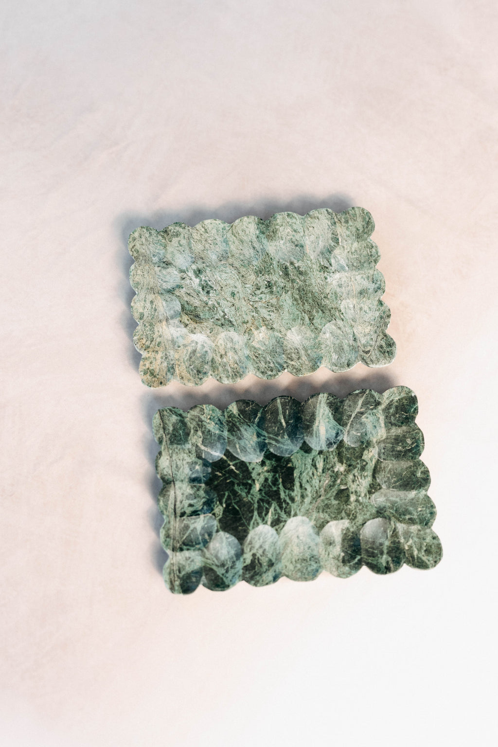 Green Marble Pebbled Edge Tray - pair displayed together