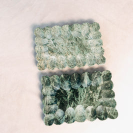 Green Marble Pebbled Edge Tray - pair displayed together