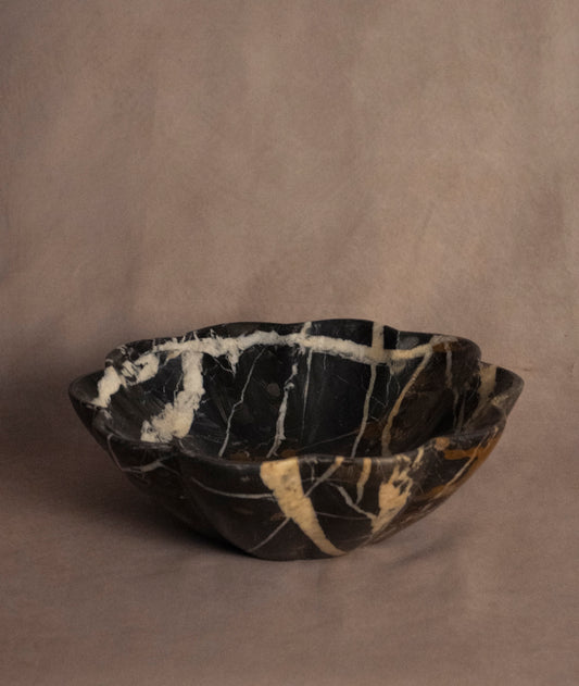 Fluted Bowl Black & Gold Marble