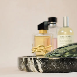 Classic Round Vanity Tray - Black Zebra Marble