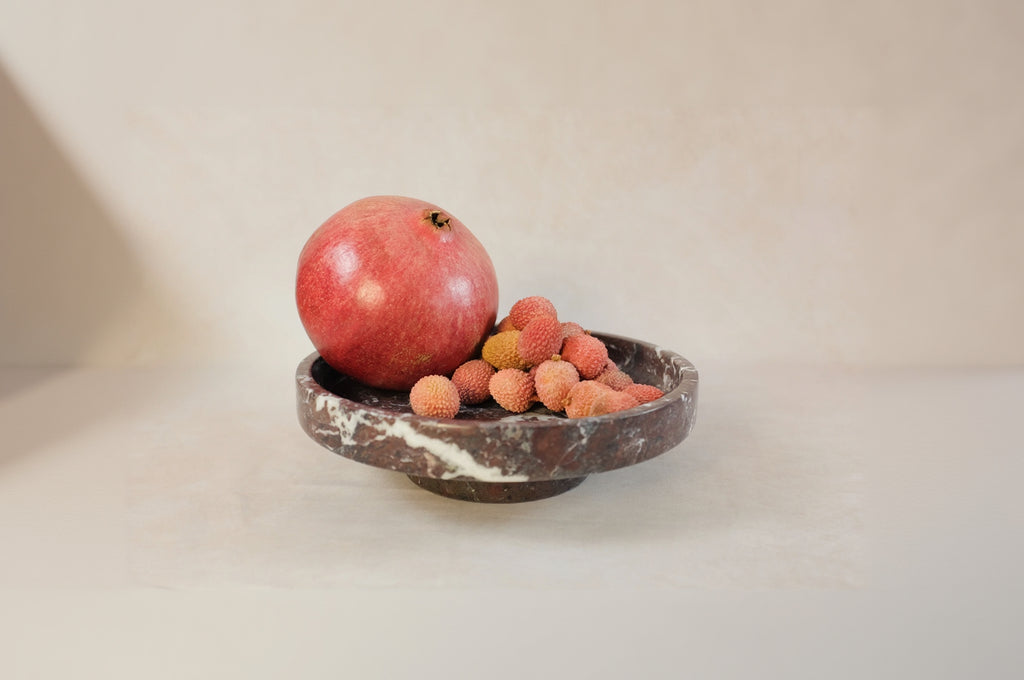 Raised Pedestal Fruit Dish - Red Zebra Marble - Home décor inspiration - product in use