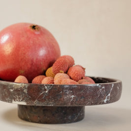 Raised Pedestal Fruit Dish - Red Zebra Marble - Product in use