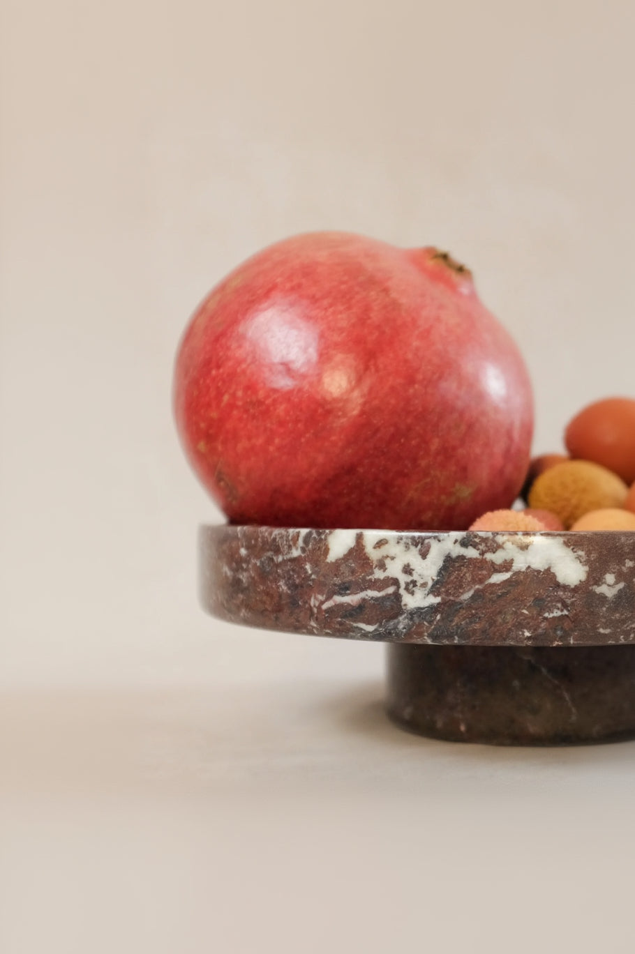 Raised Pedestal Fruit Dish - Red Zebra Marble - Home décor inspiration - close-up view