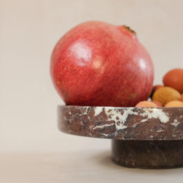 Raised Pedestal Fruit Dish - Red Zebra Marble - Home décor inspiration - close-up view