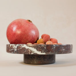 Raised Pedestal Fruit Dish - Red Zebra Marble - side view