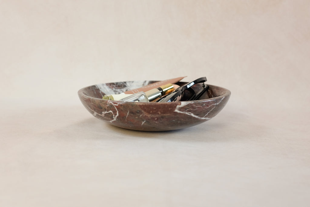 Classic Medium Marble Bowl - Red Zebra Marble  - Shown in a real-life setting