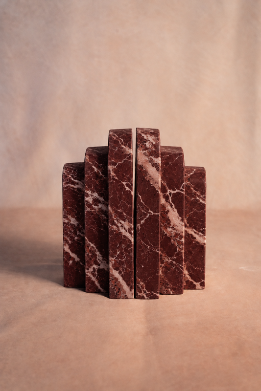 Red Marble 3-Tiered Arch Book Ends (Set of 2) - Unique stone veining