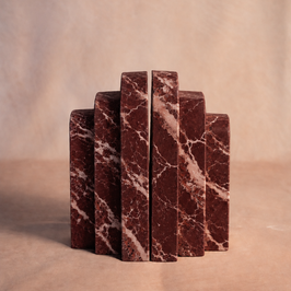 Red Marble 3-Tiered Arch Book Ends (Set of 2) - Unique stone veining