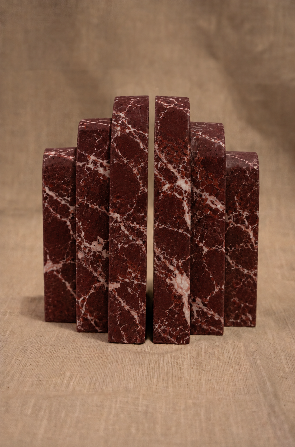 Red Marble 3-Tiered Arch Book Ends (Set of 2) - Natural stone texture