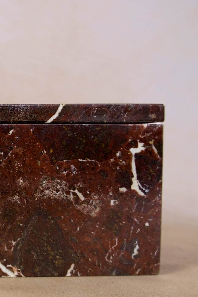 Red Zebra Marble Storage Box - Close-up of the natural stone