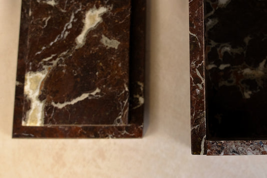Red Zebra Marble Storage Box - Detail of the handcrafted finish