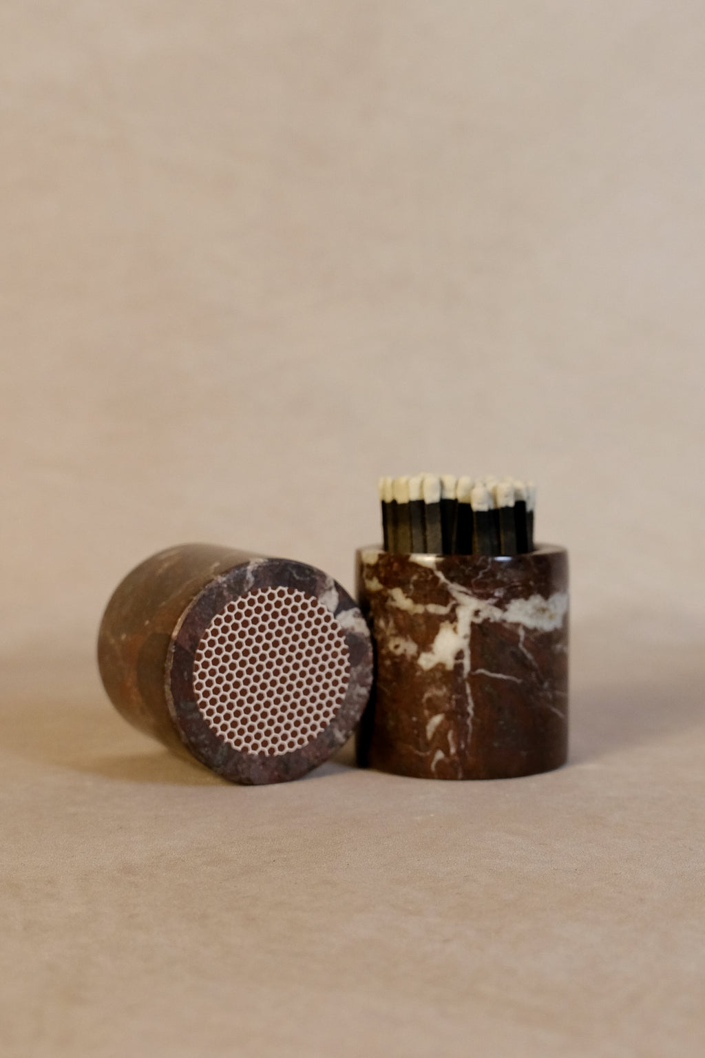 Red Marble Matchstick Holder - Close-up of the natural stone