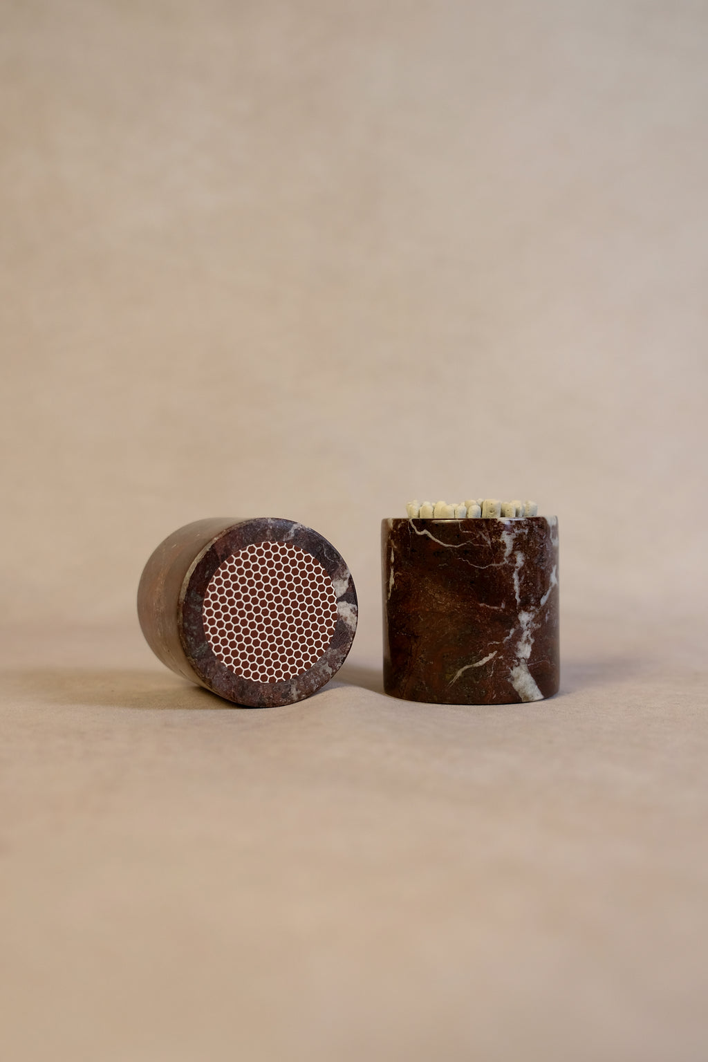 Red Marble Matchstick Holder - Angled view