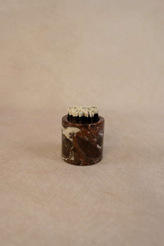 Red Marble Matchstick Holder - Product in use