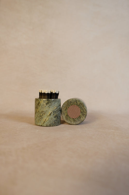 Green Marble Matchstick Holder - Product in use