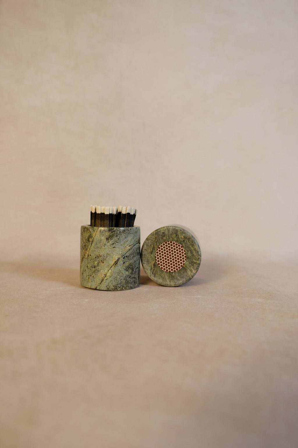 Green Marble Matchstick Holder - Product in use