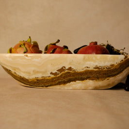 Oval Brown Marble Bowl - Natural marble veining