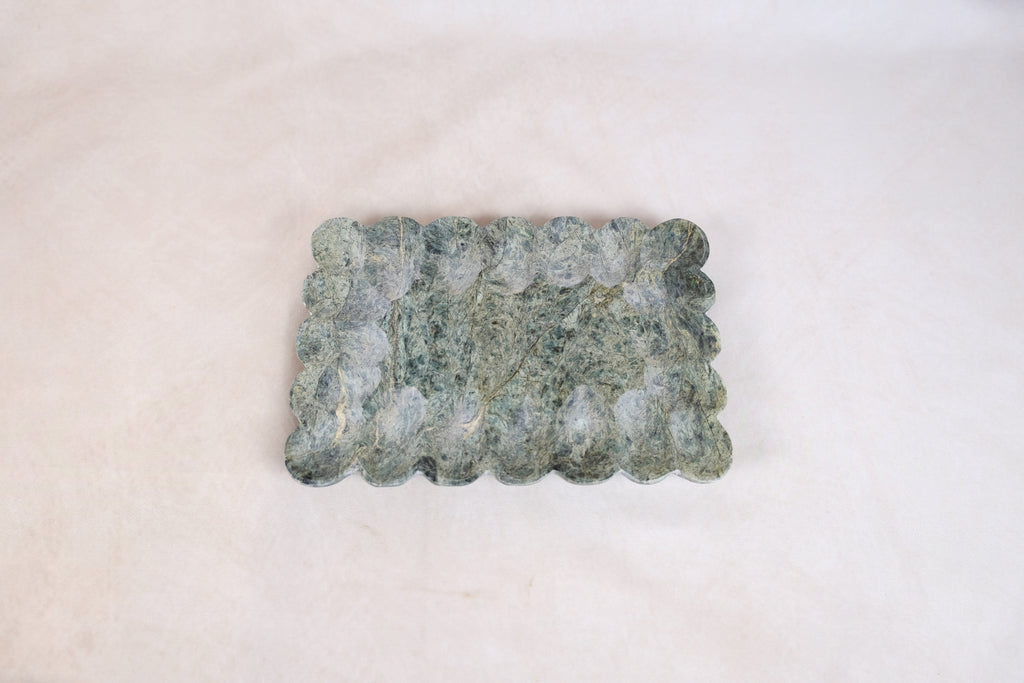 Green Marble Pebbled Edge Tray - artisan-crafted design