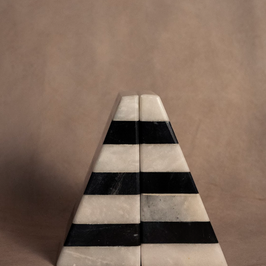 Statement Striped Black & White Bookends - Black and White Marble
