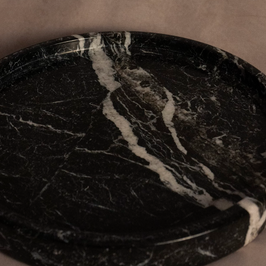 Classic Round Vanity Tray - Black Zebra Marble