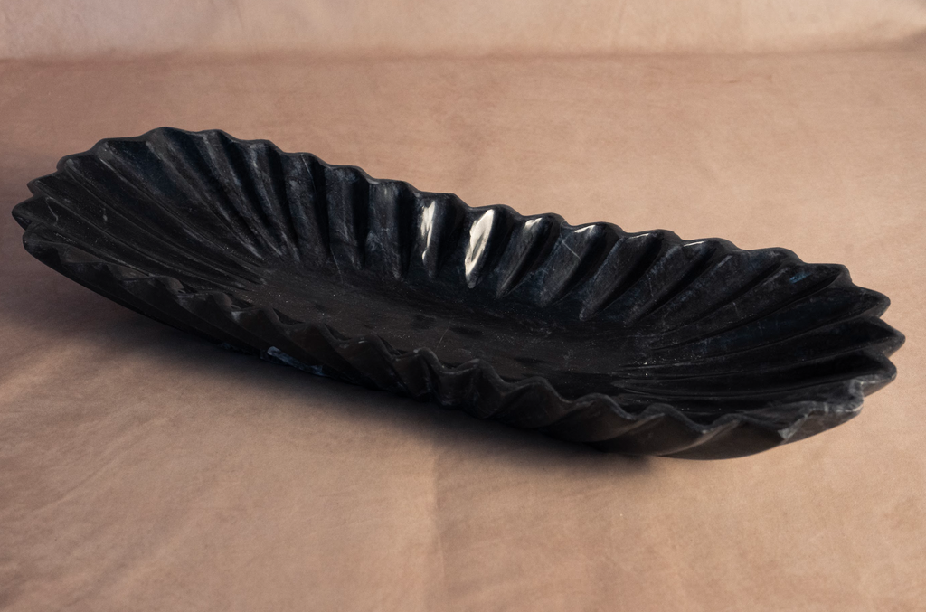 Oblong Fluted Bowl - Jet Black Marble