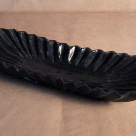 Heirloom Oblong Fluted Bowl - Jet Black Marble - Large - Angled view