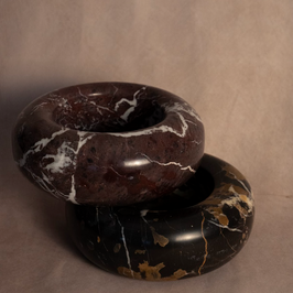 Bespoke Donut Bowl - Red Zebra - Marble - pair displayed together