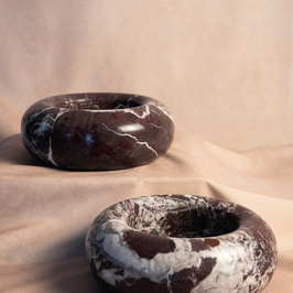 Bespoke Donut Bowl - Red Zebra - Marble - pair displayed together