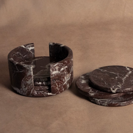 6-Piece Coaster Set with Stand  -  Red Zebra - Marble