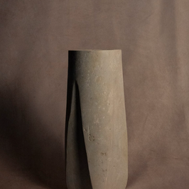 Signature Pleated Vase- Travertine