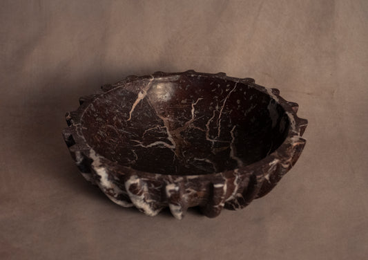 Signature Pleated Bowl - Red Zebra - Marble - angled view