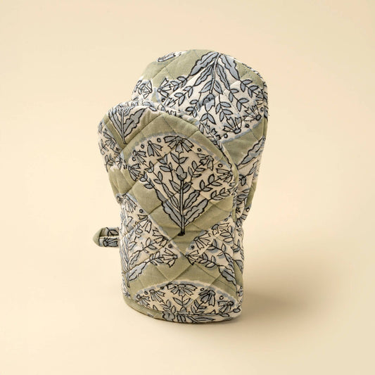 Sakura Block Print Oven Mitt - Green