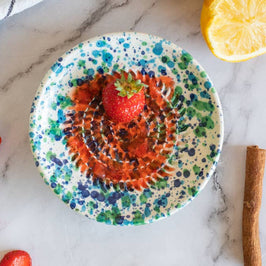 Small Garlic Grater Ceramic Plate - Blue & Green Coral